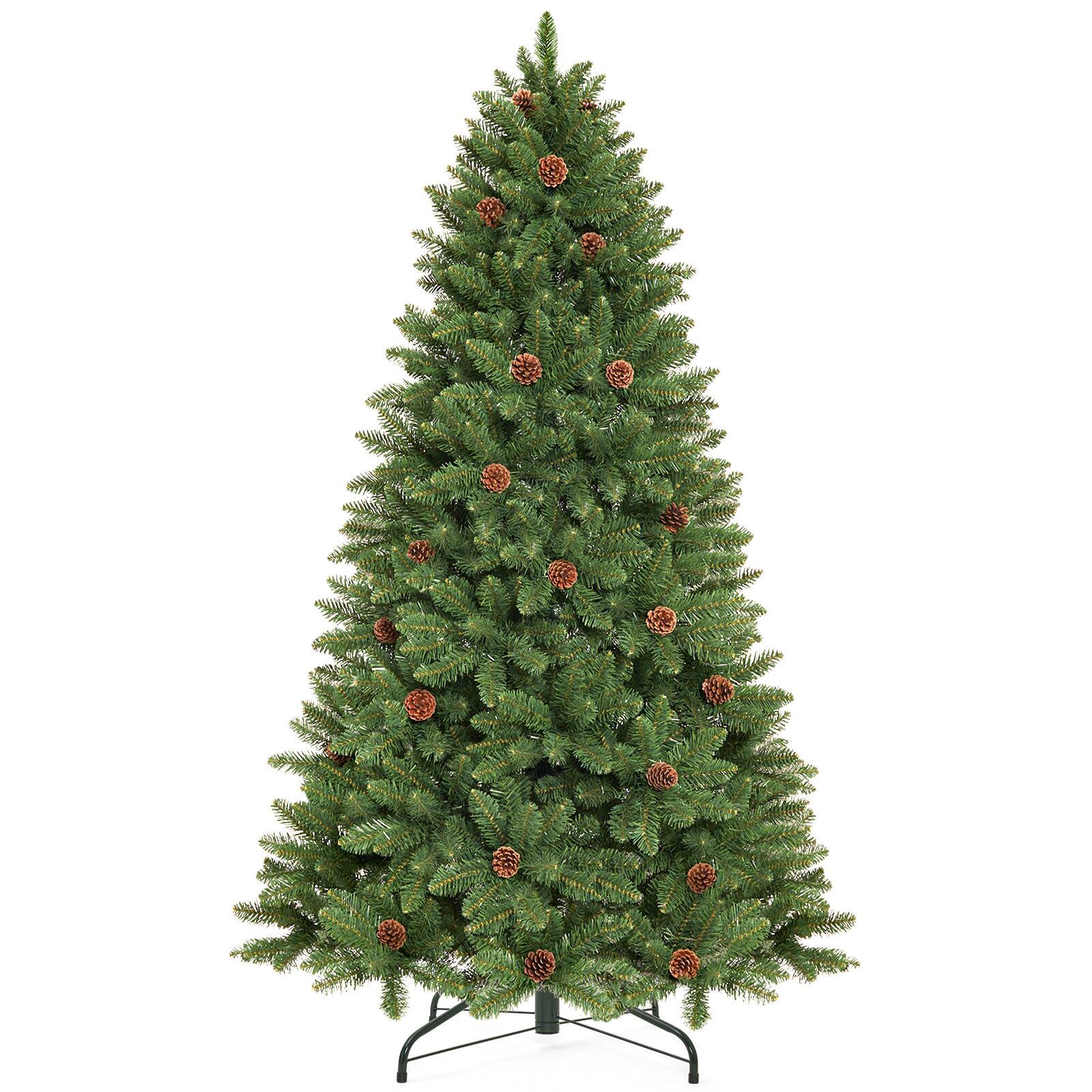 Left. ZACHVO - 7FT Artificial Christmas Tree with Pinecones - Realistic PVC Xmas Tree for Indoor Holiday Deco - Green.