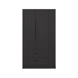 TuHome - Dakota Armoire With Double Doors, Hanging Rod And Interior Shelves, Freestanding Modern Wardrobe - Black