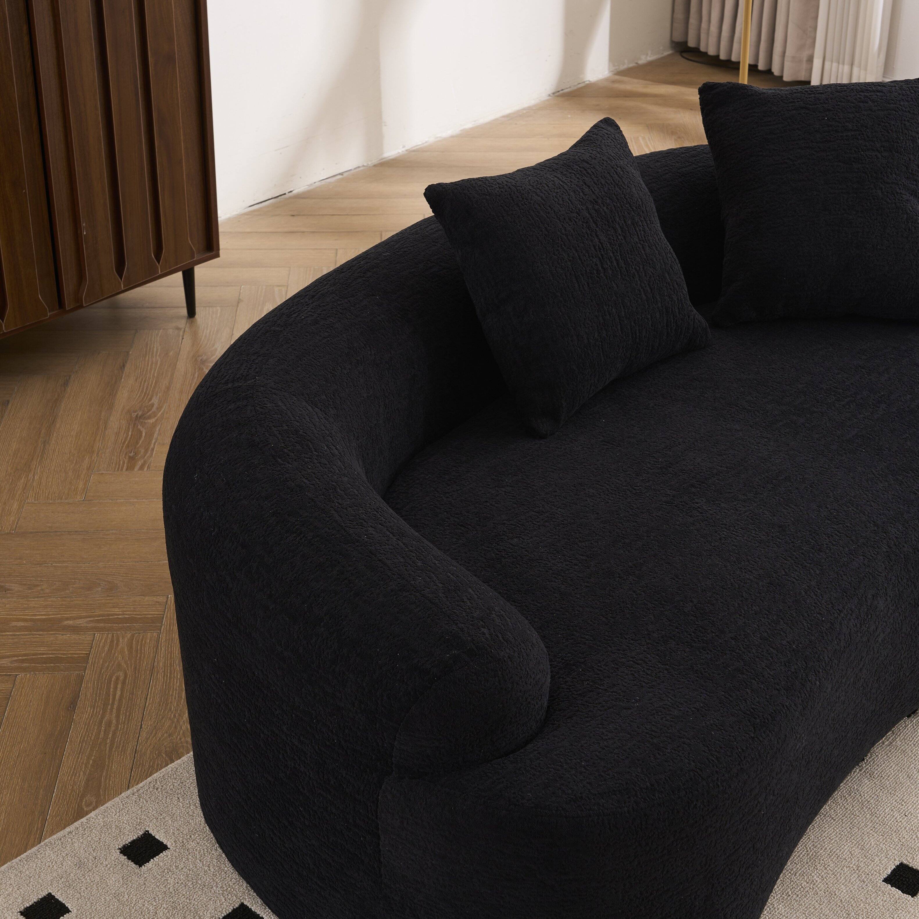 Alt View 9. Boyel Living - Curved Loveseat Sofa 30D Compression Foam Chenille Upholstery No Assembly Compact Small Space Sofa Black 65 Inch - Black.