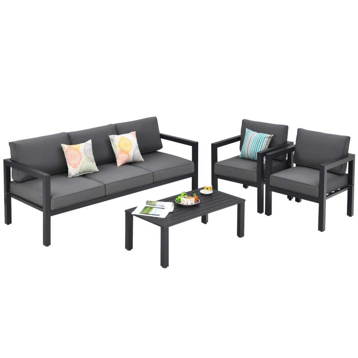 Pefilos - 4 Pieces Outdoor Furniture Dining Furniture Set, Deluxe Outdoor Patio with Backyard and Poolside- Dining Table - Gray
