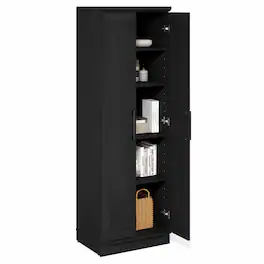 Furinno - ROBIN Storage Cabinet, Pantry Cabinet with Adjustable Shelves, 23W with 2 Shaker-Doors, Kitchen Cabinet - Black Woodgrain