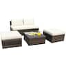 Costway - 5PCS Patio Rattan Wicker Furniture Set Armless Sofa Ottoman Cushioned Garden - Mixed Brown/White