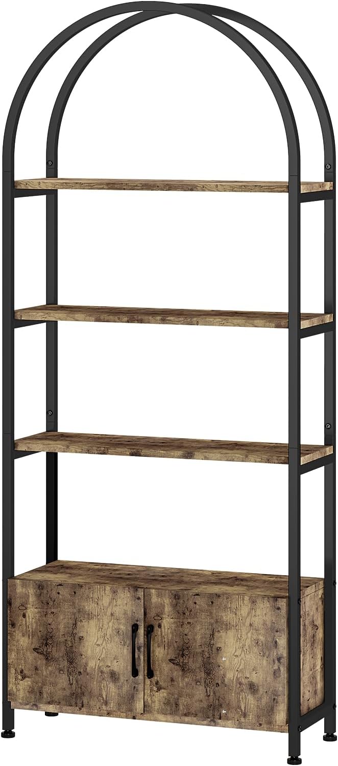 Back. Babevy - 71.5" Tall White Arched 4-Tier Bookcase with Storage Doors,Modern Frame,Clean Elegant Organizer for Living Room Office - White.