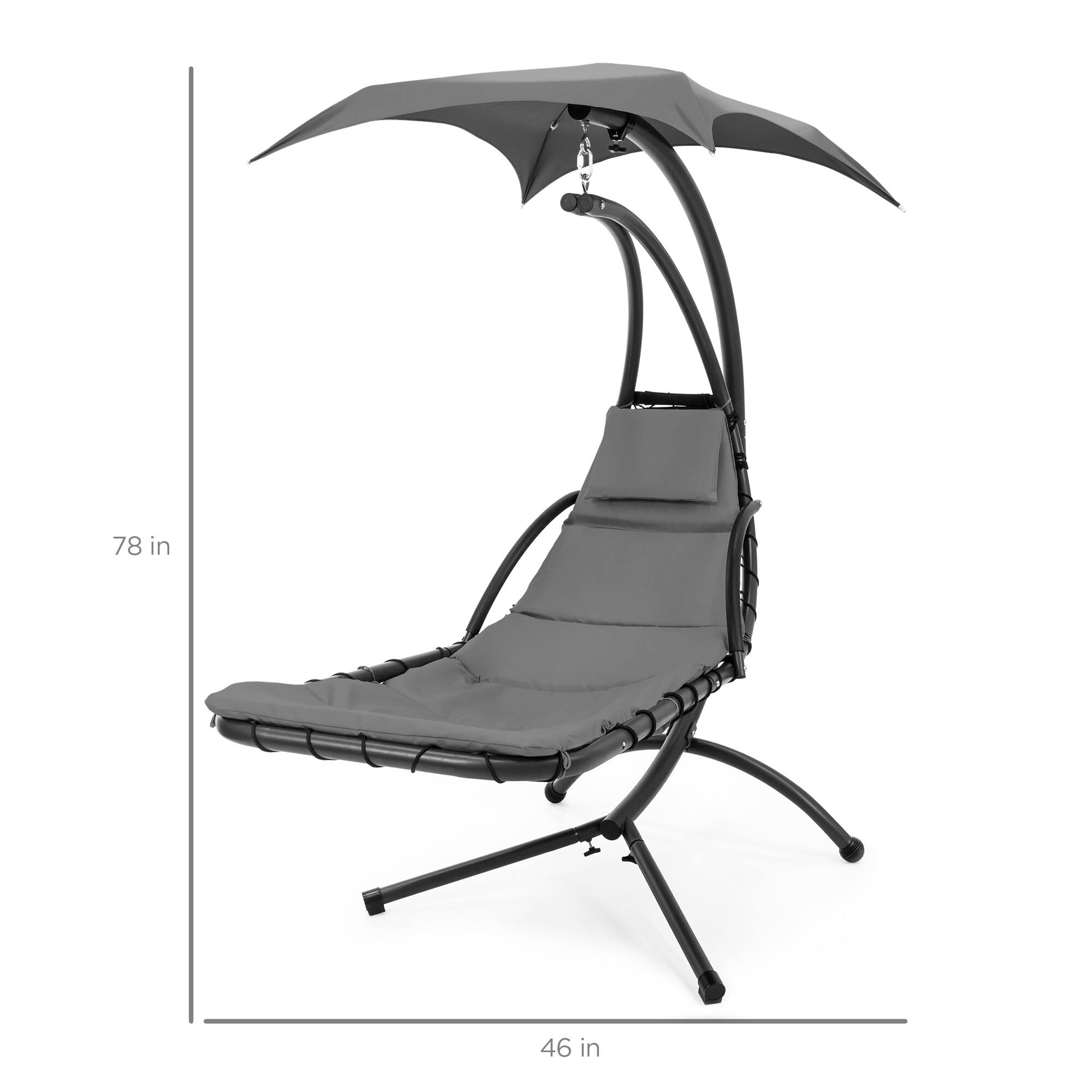Alt View 7. Best Choice Products - Best Choice Products Hanging Curved Chaise Lounge Chair Swing for Backyard w/ Pillow, Shade, Stand - Charcoal Gray - Charcoal Gray.