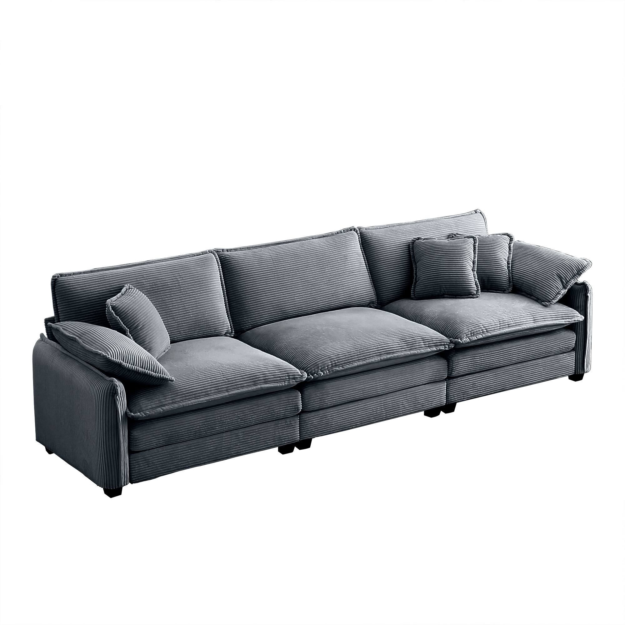 Alt View 2. LOVMOR - Mira 3 Seater Sofa Grey Corduroy 3S - Grey.