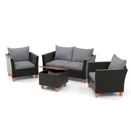 Costway - 4 PCS Wicker Patio Furniture Set with Removable Cushions Storage Coffee Table - Gray,Black