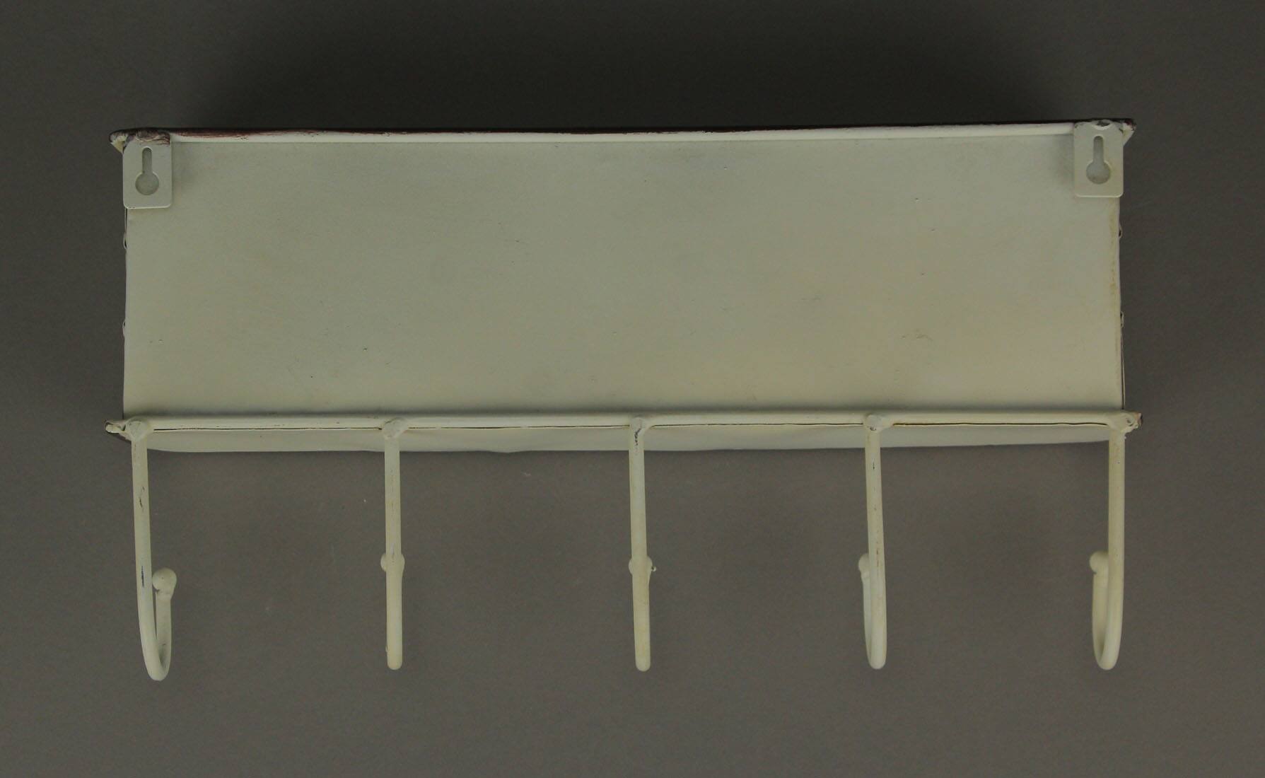 Alt View 2. PD Home & Garden - Distressed White Metal Wall Pocket with Hanging Hooks - Off-white.