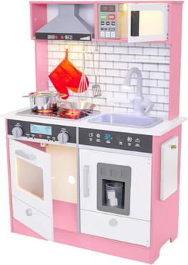 Lil' Jumbl - Small Kids Kitchen Playset, Pretend Kids Wooden Kitchen with Stovetop, Oven & More - Pink