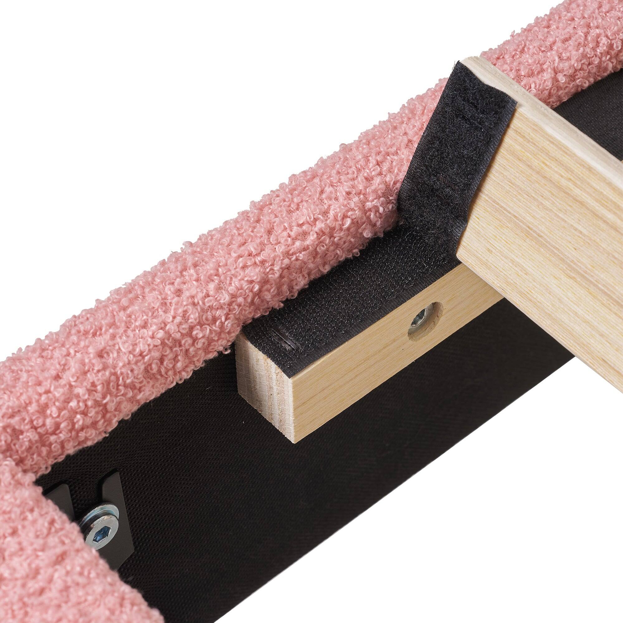 Left. Vecelo - Cloud Headboard Twin Bed Frame for Kids, Upholstered Faux Shearling Bed with Slats, Rounded Edges - Pink.