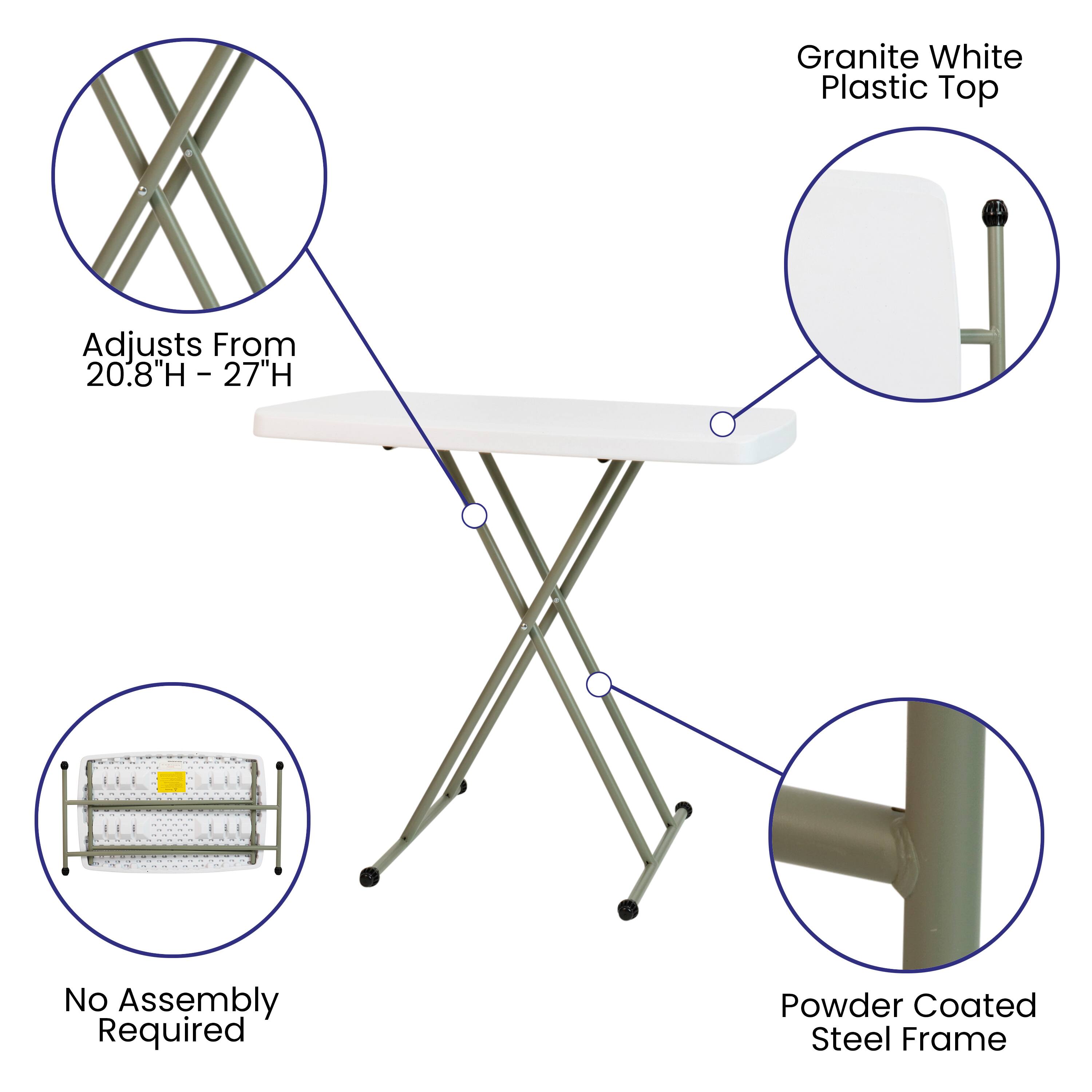 Alt View 13. Alamont Home - Indoor/Outdoor Plastic Folding Table, Adjustable Height Commercial Grade Side Table, Laptop Table, TV Tray - Granite White.