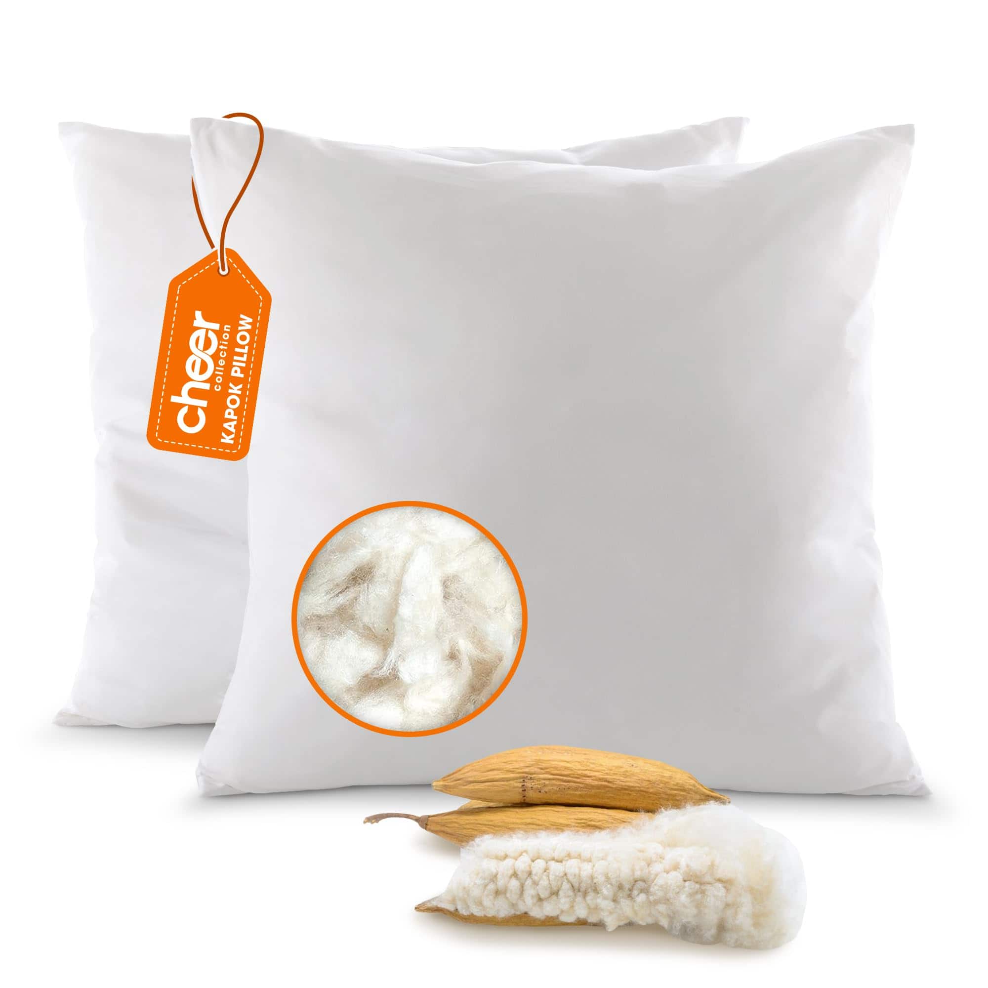 Cheer Collection - Set of 2 Kapok Fiber Throw Pillows with Soft Microfiber Cover - White