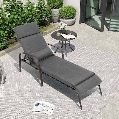 Angle. Crestlive Products - Crestlive Products Brown Metal Frame Adjustbale Chaise Lounge Chair with Cushion and Pillow - Dark Gray.