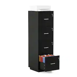 Winado - Mobile 4-Drawers Tall File Cabinet with Independent Locks, Letter-Size Hanging Anti-Tip for Home Office Space-Saving - Black
