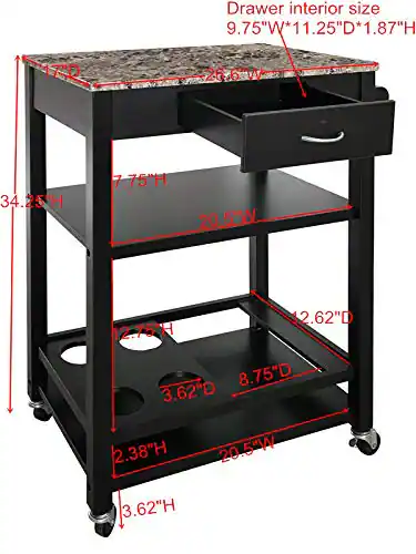 Kings Brand Furniture Faux Marble with Wood Kitchen Buffet Serving Cart ...