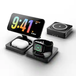 Luckbyte - 3-in-1 Foldable Magnetic Wireless Charger for iPhone 17/16/15/14/13, MagSafe Travel Charging Station, Watch & AirPods