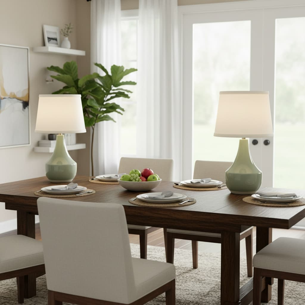 Alt View 2. FINEAK - Set of 2 18.63” Ceramic Table Lamps - Modern Nightstand Lamps with Rocker Switch & LED Bulbs (Sage Green + Cream) - Sage Green；White.