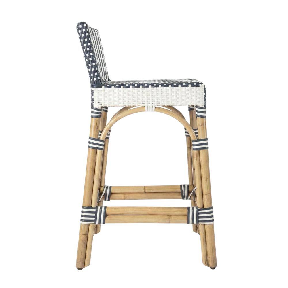 Angle. Butler Specialty - Serienna Rectangular Rattan Low Back 24.5" Counter Stool - White And Navy Stripe.