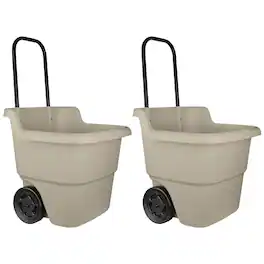 Suncast - 15 Gallon Poly Multipurpose Rolling Lawn and Garden Cart, (2 Pack) - Taupe