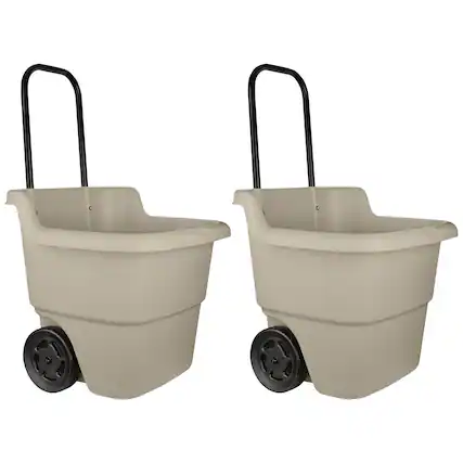 Front. Suncast - Suncast 15 Gallon Poly Multipurpose Rolling Lawn and Garden Cart, Taupe (2 Pack) - Taupe.