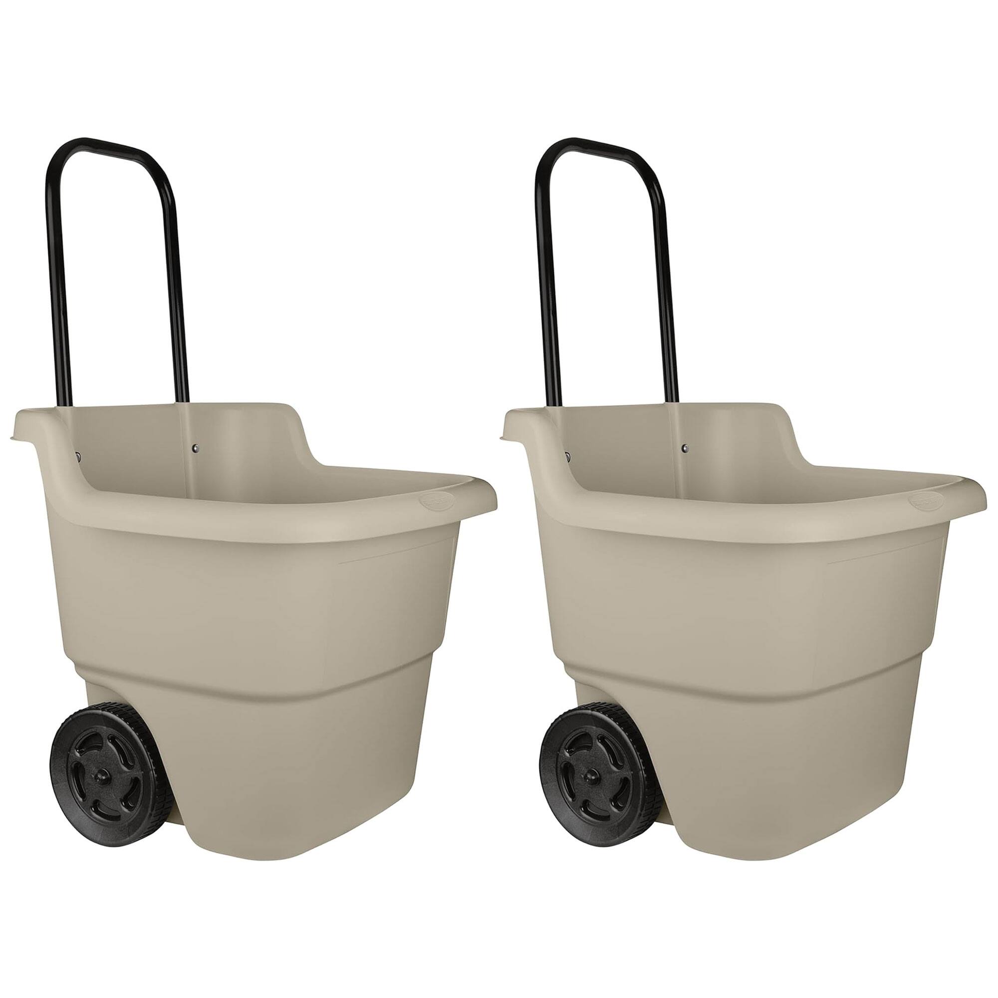 Front. Suncast - Suncast 15 Gallon Poly Multipurpose Rolling Lawn and Garden Cart, Taupe (2 Pack) - Taupe.
