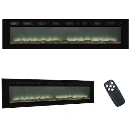 Front. Mondawe - 72" LED Recessed Electric Fireplace with 3 Light Colors Adjustable Heating and Touch Screen Control - Black.