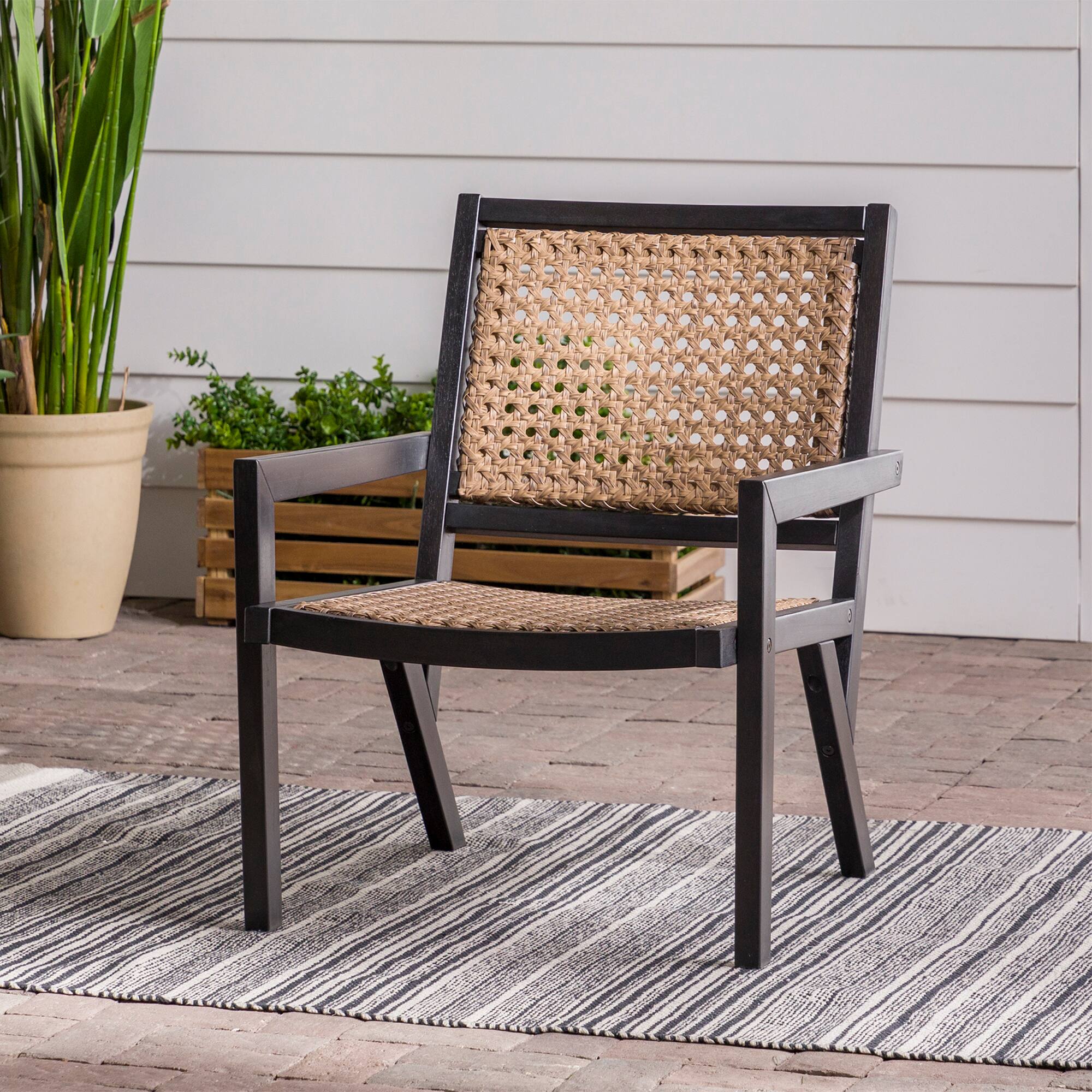 Alt View 12. Walker Edison - Boho Solid Wood Outdoor Accent Chair - Black Wash.