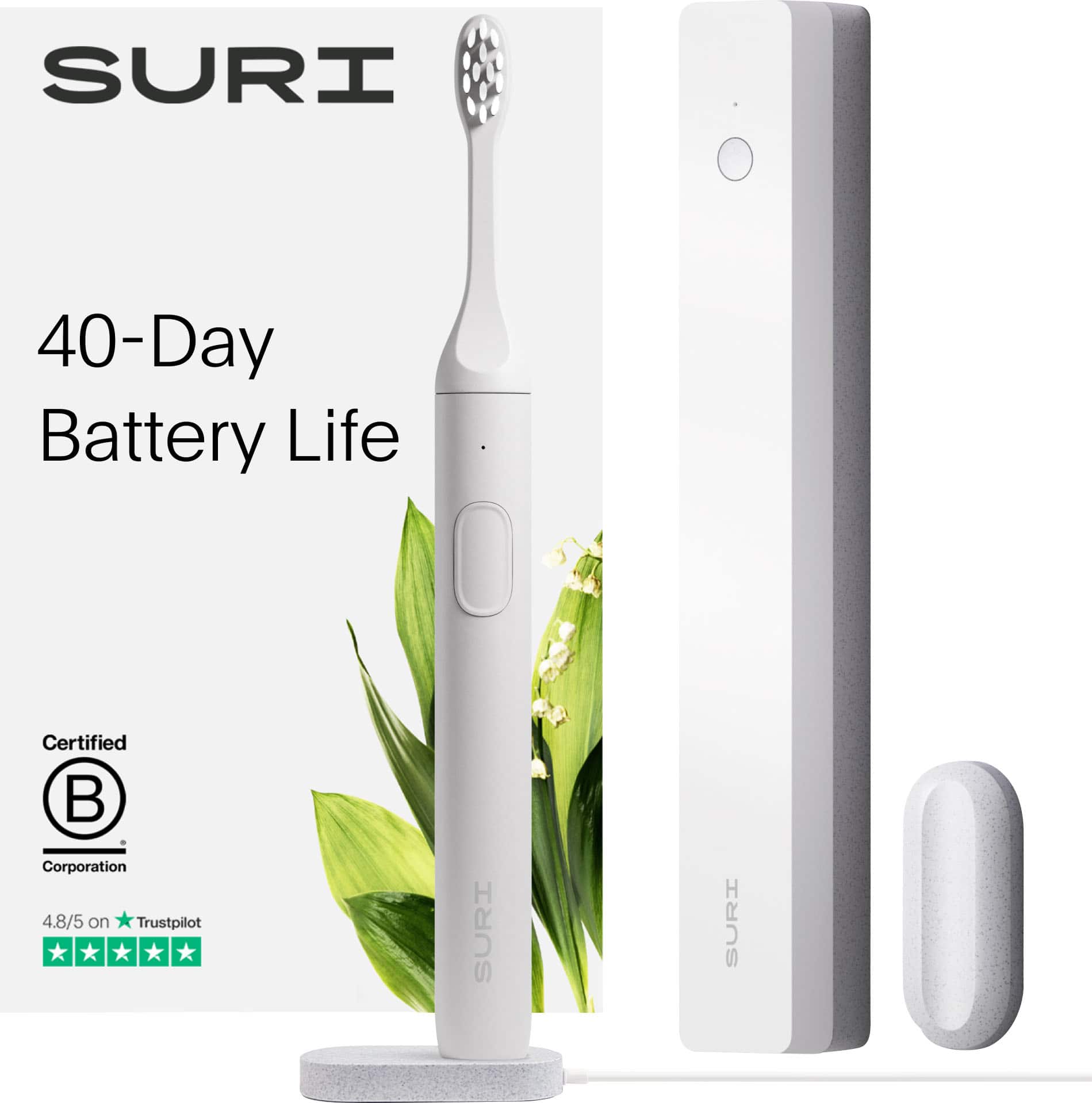 SURI - S1 Electric Toothbrush with UV Light Cleaning and Charging Case and Mirror Mount - White - Front_Zoom