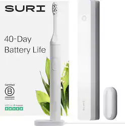 SURI - S1 Electric Toothbrush with UV Light Cleaning and Charging Case and Mirror Mount - White - Front_Zoom