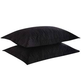 MarCielo - 2-Pack Embroidered Solid Color Pillow Shams Polyester - Black