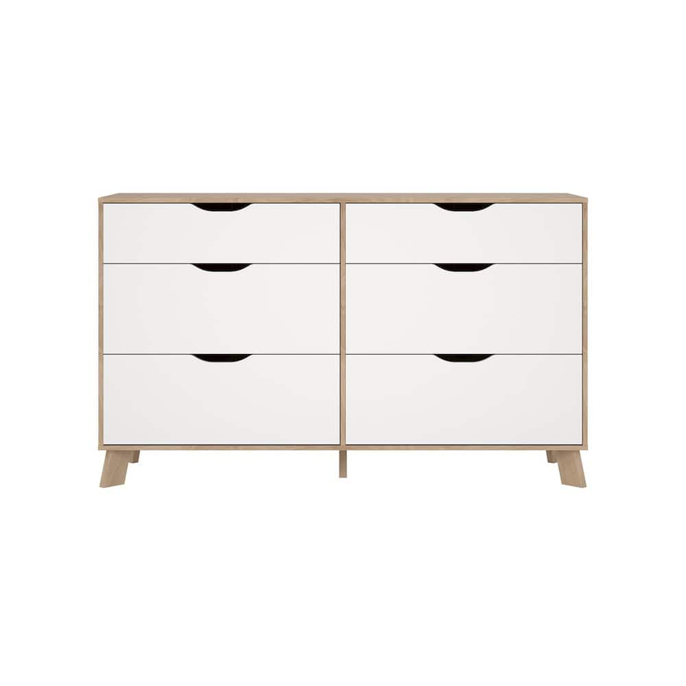 Photos - Dresser / Chests of Drawers Jackson Tvilum - Ikast 6 Drawer Double Dresser,  Hickory/White - Brown 86723hl49 