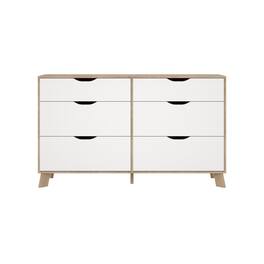Tvilum - Ikast 6 Drawer Double Dresser, Jackson Hickory/White - Brown