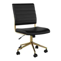 Martha Stewart - Ivy Ribbed Faux Leather Office Chair - Black Faux Leather/Polished Brass - Front_Zoom