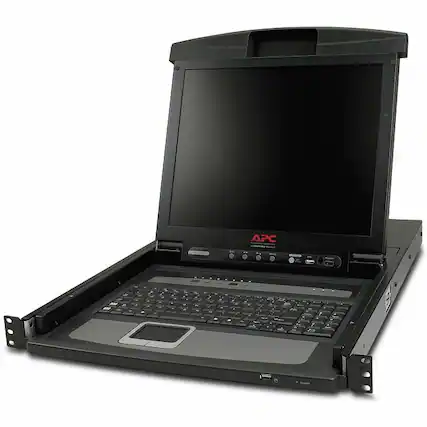 Front. APC - 17" Rack LCD Console with Integrated 8 Port Analog KVM Switch - 8 Computer(s) - 17" LCD - TouchPad - 120 V, 240 V AC - Unknown.
