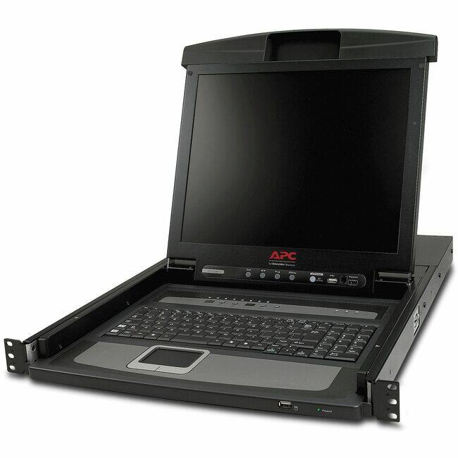 Front. APC - 17" Rack LCD Console with Integrated 8 Port Analog KVM Switch - 8 Computer(s) - 17" LCD - TouchPad - 120 V, 240 V AC - Unknown.