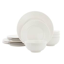 Elama - Gemma 12 Piece Stoneware Dinnerware Set - White