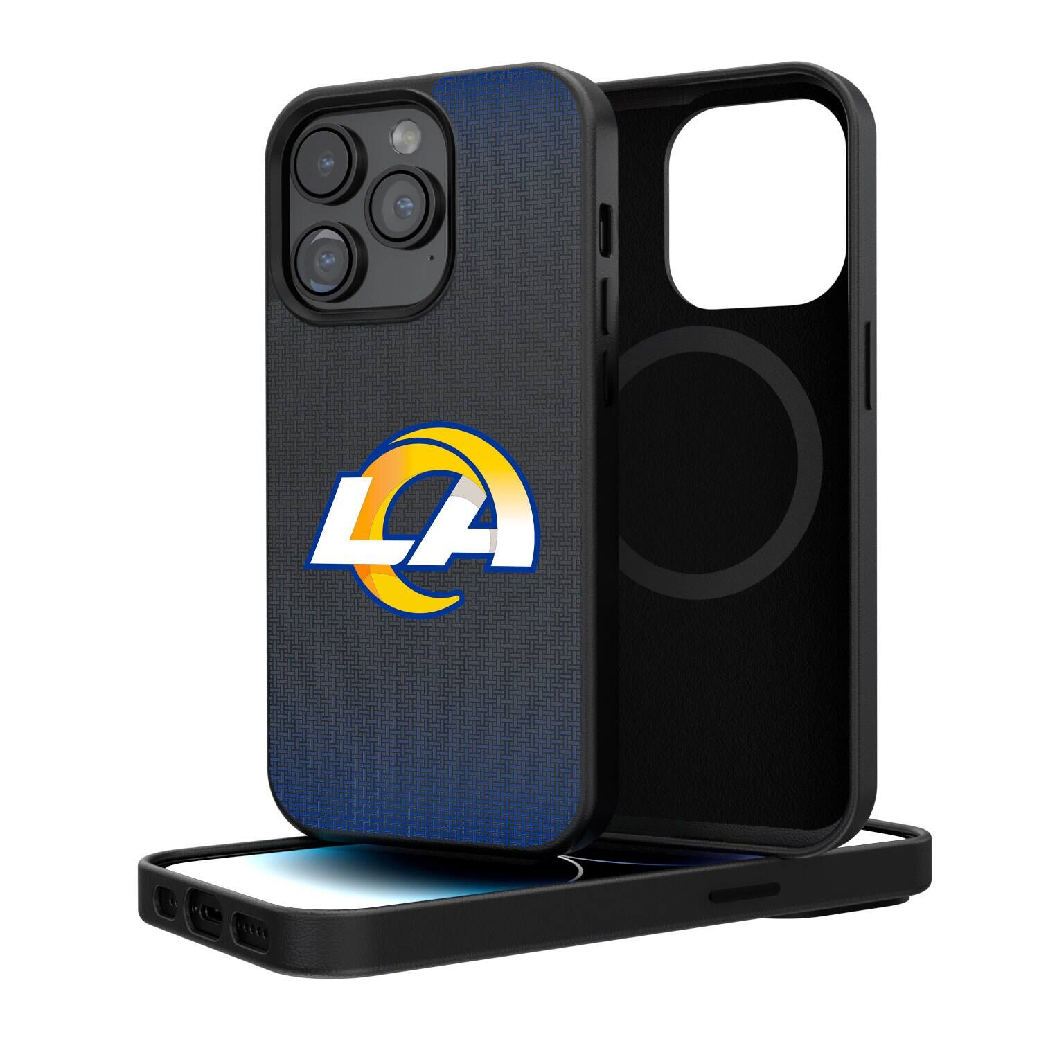 Front. Keyscaper - Los Angeles Rams Linen Logo iPhone Magnetic Bump Case - 15 - Black.