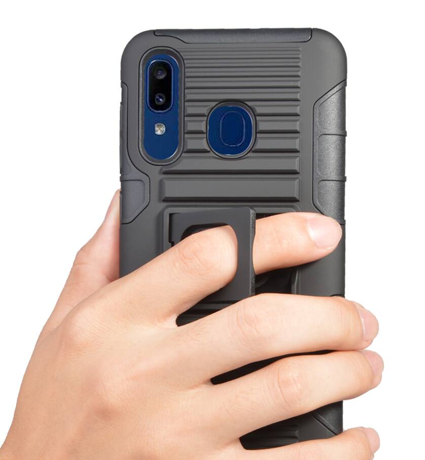 Alt View 5. Nakedcellphone - Combo for Samsung Galaxy A20, A30 - Ring Grip/Stand Case and Belt Clip Holster - Black.