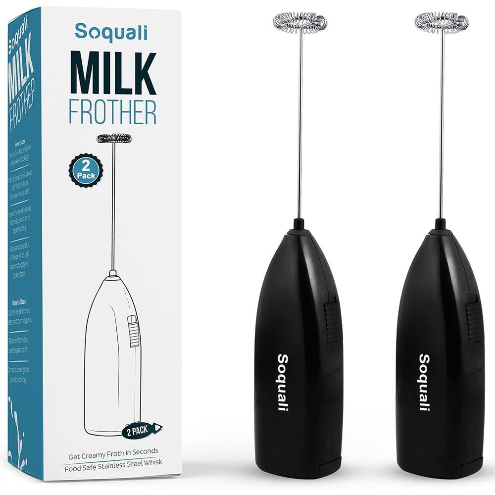 Soquali Milk Frother  
2 Pack  

Get Creamy Froth in Seconds  
Food Safe Stainless Steel Whisk