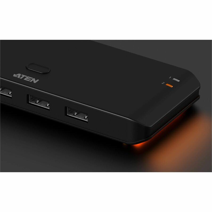 Alt View 1. Aten Technology - ATEN Essential 2 x 4 USB 2.0 Sharing Switch - USB Type A - 60 MB/s - Workstation, Desktop, Notebook, Keyboard, Mouse - Unknown.