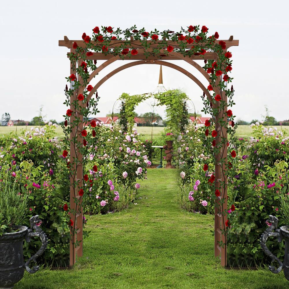 Alt View 8. Winado - 8 FT Wooden Garden Arbor Arches Wedding Party Arch for Climbing Plant Outdoor.