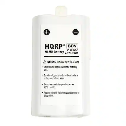 HQRP BDV 2100mAh NI-MH Battery 2.4V 5.04Wh
WARNING: To reduce risk of fire or burns.
- Do not attempt to open, disassemble the battery pack.
- Do not crush, puncture, short external contacts or dispose of in fire or water.
- Do not expose to temperature above 60°C (140°F).
- Replace only with the battery pack designed for this product.
