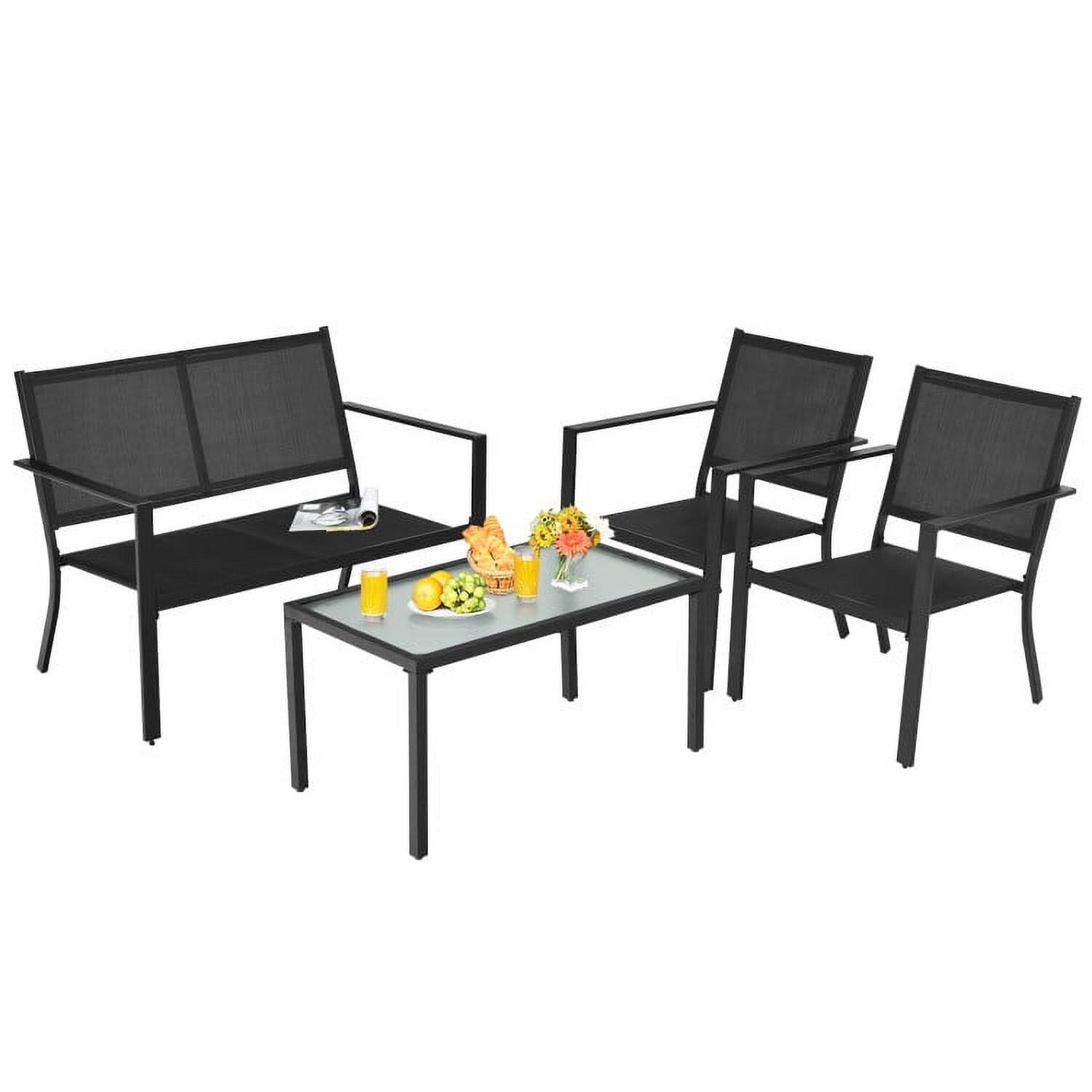 Alt View 4. Kadyn - 4 PCS Patio Furniture Set Sofa Coffee Table Steel Frame, Small Patio Conversation Furniture Set - Black.