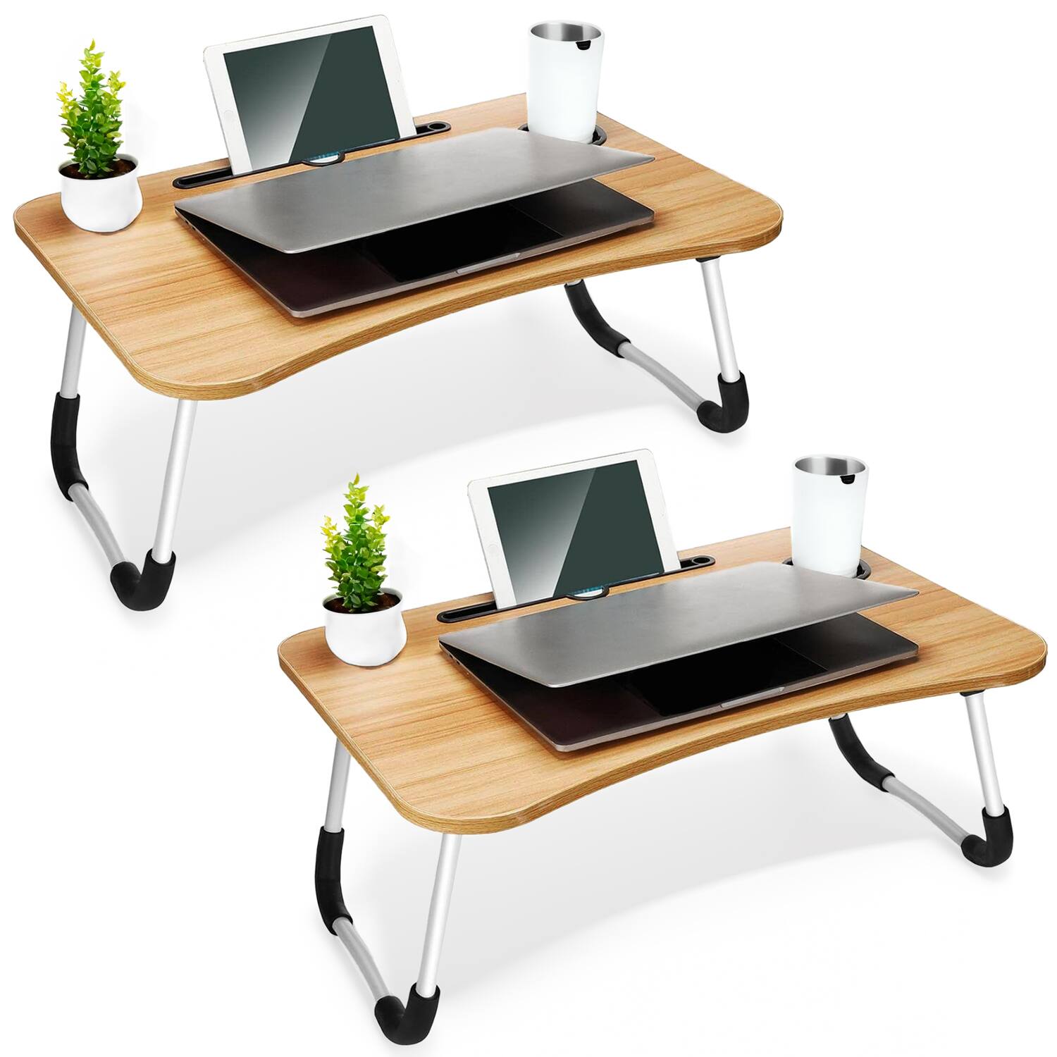Front. FC Design - FC Design 2 Pack Foldable Laptop Cumputer Table, Breakfast Serving Bed Tray, Lap Desk with Foldable Leg - Beige/Beige - Beige and Beige.