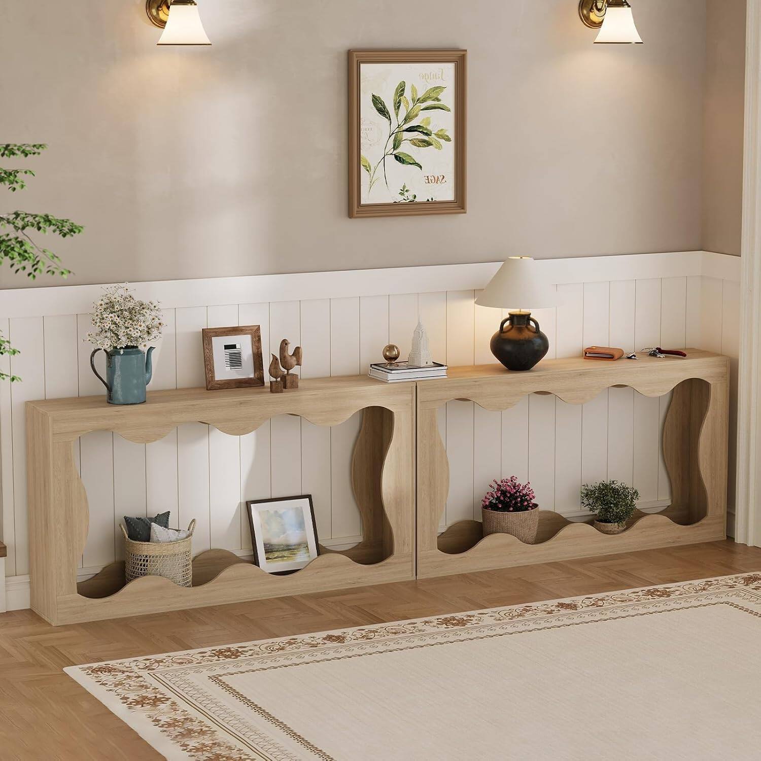 Alt View 3. Jojoka - Narrow Entryway Sofa Table，63" Long Farmhouse Console Table with Storage,Sturdy Entry Table Stand-Natural - Natural.