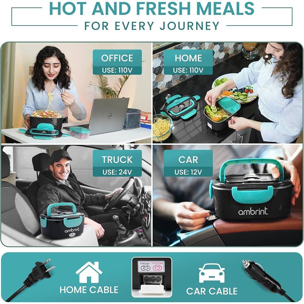 HOT AND FRESH MEALS FOR EVERY JOURNEY

OFFICE USE: 110V

HOME USE: 110V

TRUCK USE: 24V

CAR USE: 12V

ambrint

HOME CABLE

CAR CABLE
