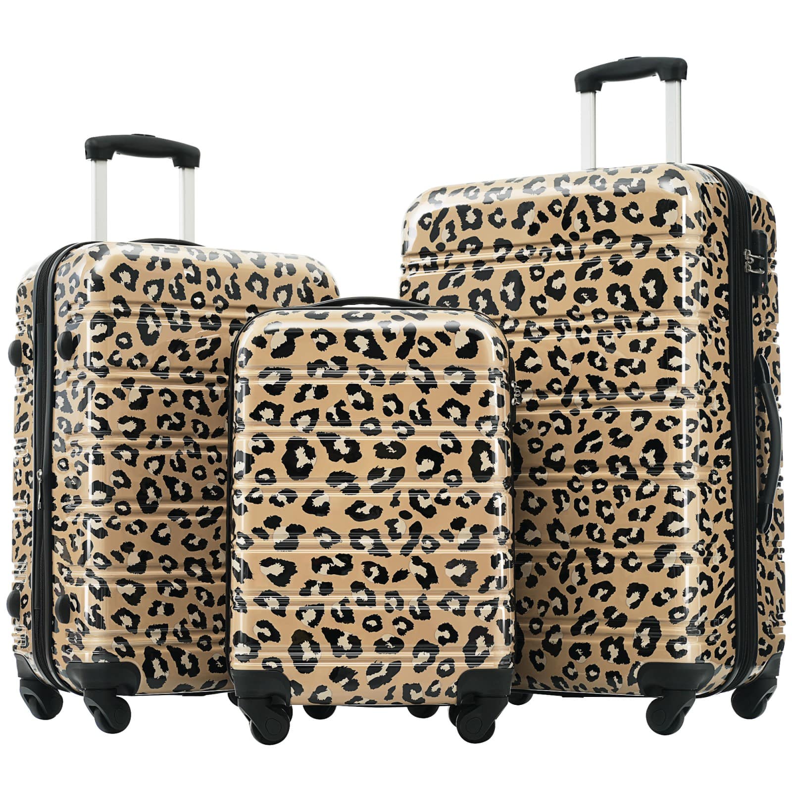 Ecooso - Hardshell Luggage Sets 3 pcs Spinner Suitcase with TSA Lock Lightweight-20"+24"+28" Luggages - Brown Leopard