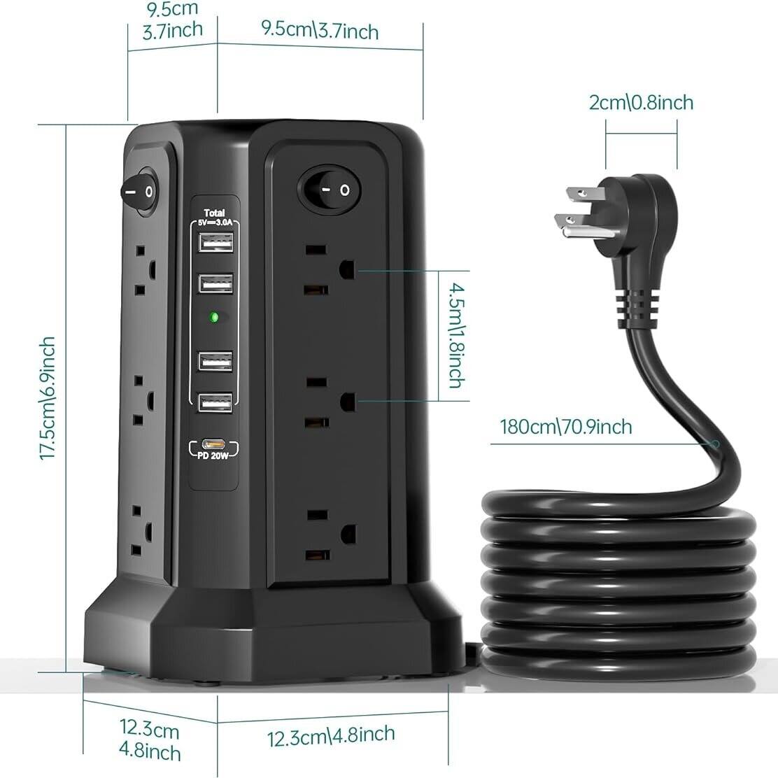 9.5cm (3.7inch)  
9.5cm (3.7inch)  
2cm (0.8inch)  
17.5cm (6.9inch)  
4.5cm (1.8inch)  
180cm (70.9inch)  
12.3cm (4.8inch)  
12.3cm (4.8inch)