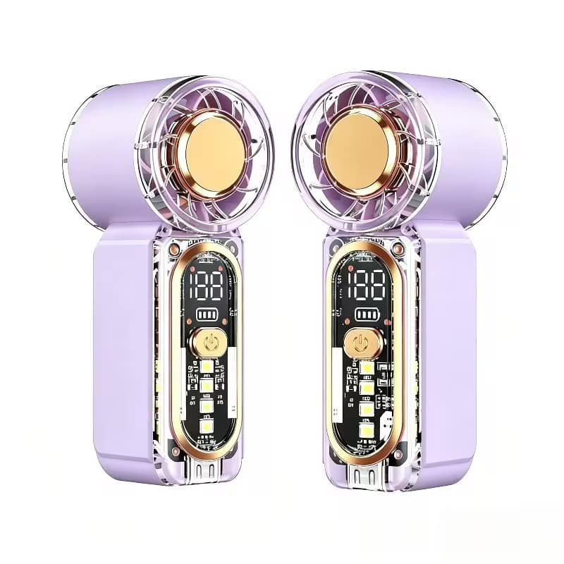 Oumilen - 2-Pack Handheld Turbo Personal Fan, 100-Speed Stepless Adjustment LED Display 35.5x26.5x90mm - Purple