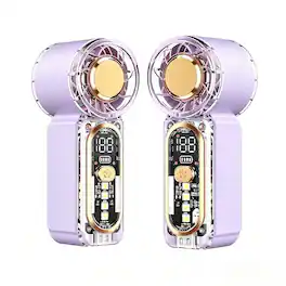 Oumilen - 2-Pack Handheld Turbo Personal Fan, 100-Speed Stepless Adjustment LED Display 35.5x26.5x90mm - Purple