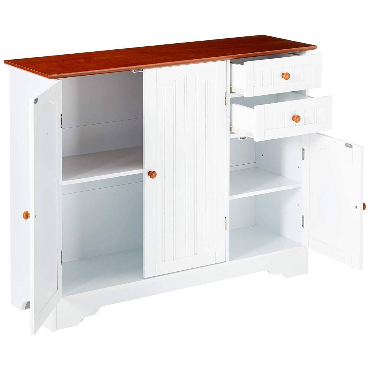 Left. Hivvago - White Wood Sideboard Buffet Cabinet with Walnut Finish Top and Knobs - White.